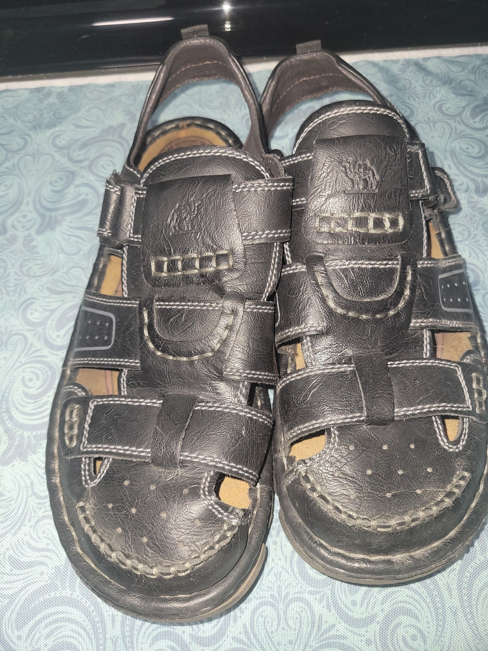 Men's Black Leather Closed-Toe Casual Sandals Size 12
